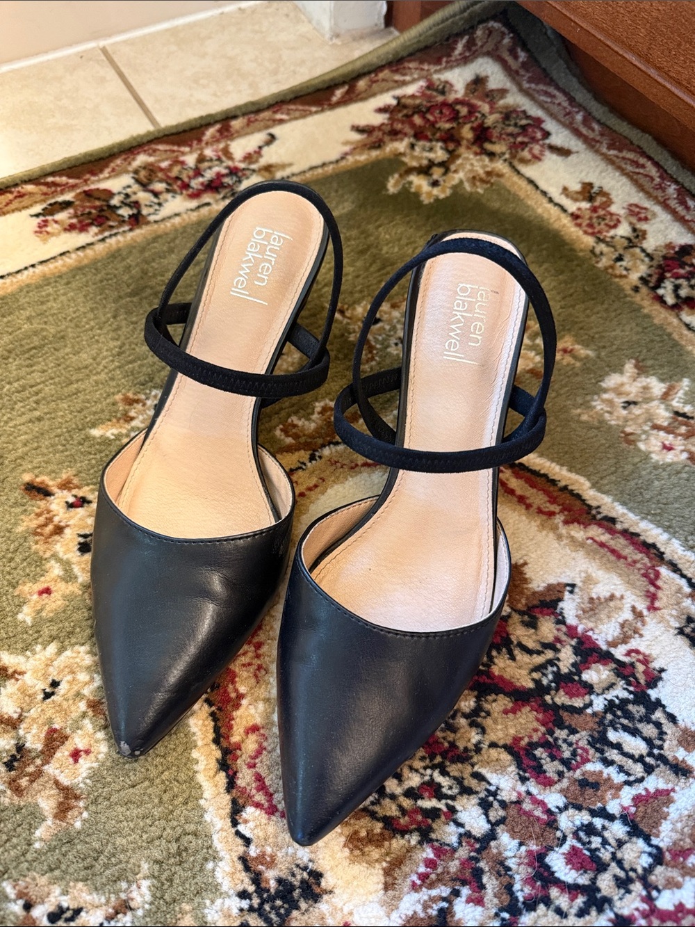 Lauren Blakwell Black Pointed-Toe Double-Strap Pumps